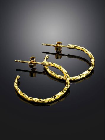 Delicate 18ct Gold on Sterling Silver Hammered Hoop Earrings The Liquid, image , picture 2