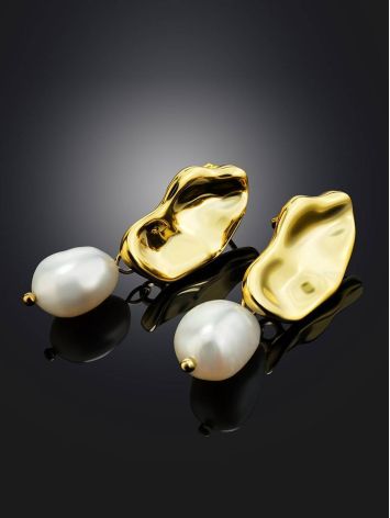 Gold Plated Silver Earrings With Pearl Dangles The Palazzo, image , picture 2