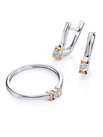 Silver Golden Ring With Diamond Centerstone The Diva, Ring Size: 7 / 17.5, image , picture 4