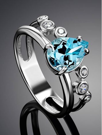 Synthetic Topaz Silver Ring With Crystals, Ring Size: 6 / 16.5, image , picture 2