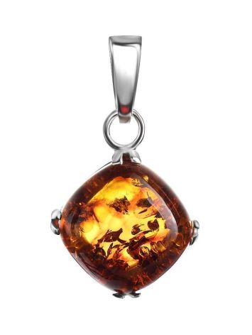Square Silver Pendant With Cognac Amber The Byzantium, image 