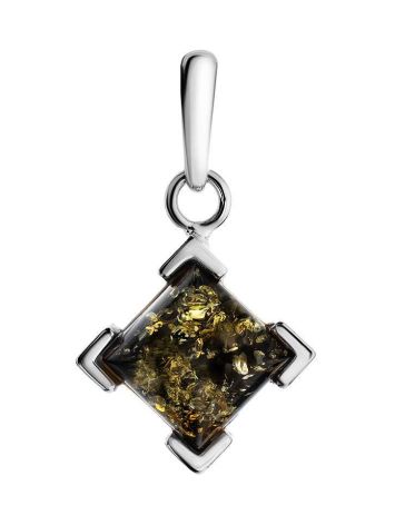 Square Silver Pendant With Green Amber The Artemis, image 