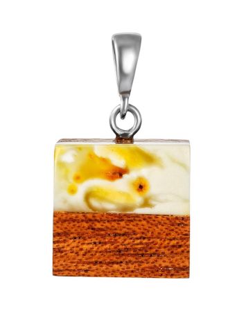 Cubic Wooden Pendant With White Amber The Indonesia, image 