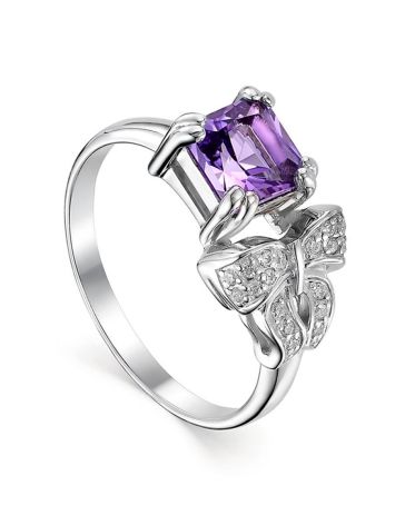 Romantic Silver Ring With Amethyst And Crystals, Ring Size: 6 / 16.5, image 