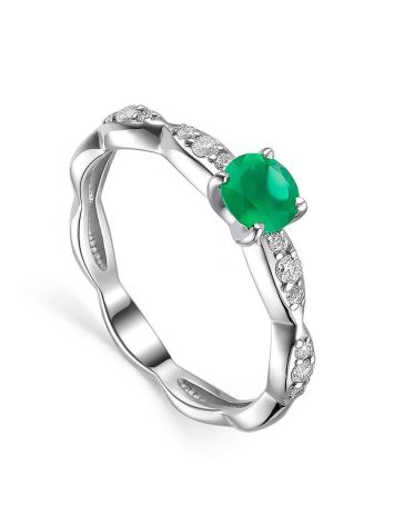 Green Agate Silver Ring With Crystals, Ring Size: 8 / 18, image 