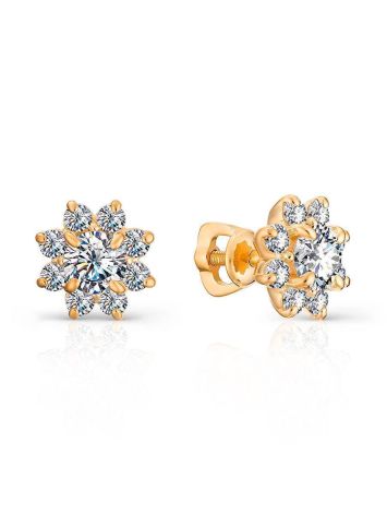 Classy Gold Plated Stud Earrings With Crystals, image 