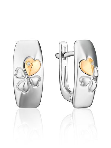Silver Earrings With Golden Details And Diamond The Diva, image 