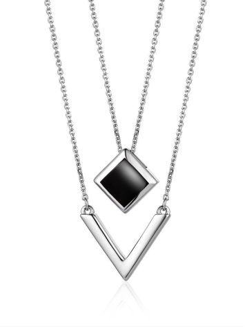 Silver Necklace With Two Geometric Pendants, image 