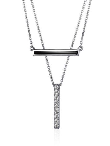 Silver Necklace With 2 Geometric Pendants, image 