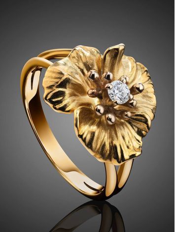 Golden Floral Ring With White Diamond, Ring Size: 7 / 17.5, image , picture 2