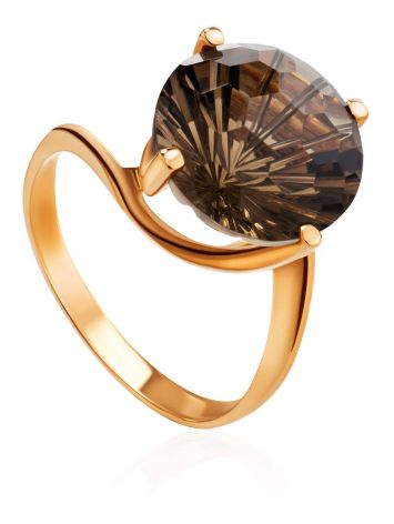 Gold Ring With Dark Smoky Quartz, Ring Size: 9.5 / 19.5, image 