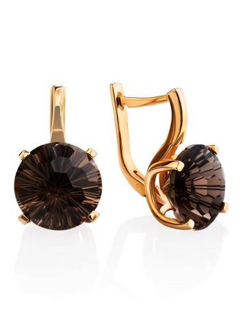 Classy Golden Earrings With Smoky Quartz, image 