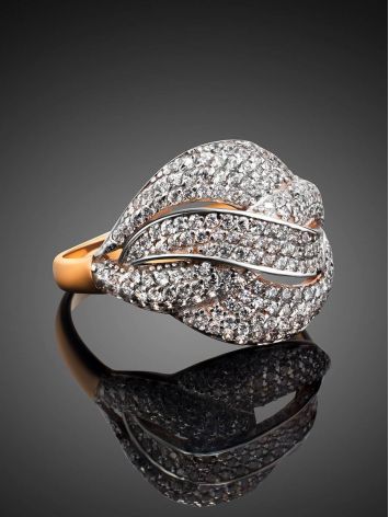 Golden Cocktail Ring With Profusion Of Crystals, Ring Size: 9.5 / 19.5, image , picture 2