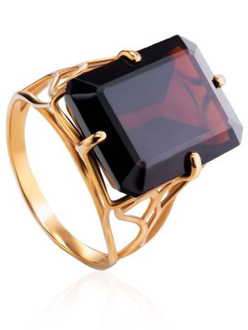 Geometric Golden Ring With Synthetic Garnet, Ring Size: 8.5 / 18.5, image 
