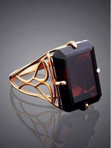 Geometric Golden Ring With Synthetic Garnet, Ring Size: 8.5 / 18.5, image , picture 2