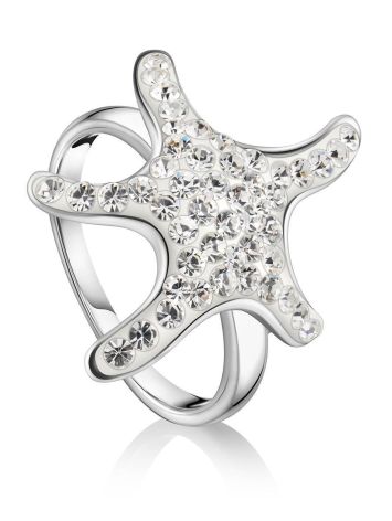 Silver Starfish Ring With Crystals The Jungle, Ring Size: 7 / 17.5, image 