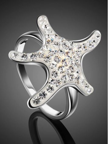 Silver Starfish Ring With Crystals The Jungle, Ring Size: 7 / 17.5, image , picture 2