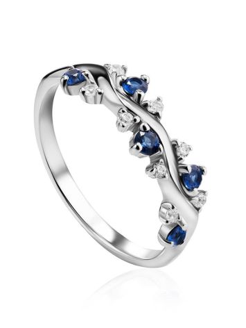 Refined Silver Ring With Blue And White Crystals, Ring Size: 6 / 16.5, image 