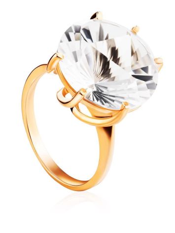 Golden Cocktail Ring With Bold White Crystal, Ring Size: 8.5 / 18.5, image 