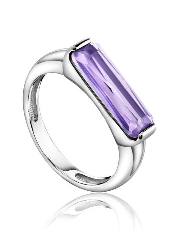 Geometric Silver Ring With Violet Crystal, Ring Size: 6.5 / 17, image 