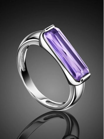 Geometric Silver Ring With Violet Crystal, Ring Size: 6.5 / 17, image , picture 2