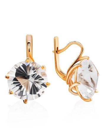 Golden Earrings With Bold White Crystals, image 
