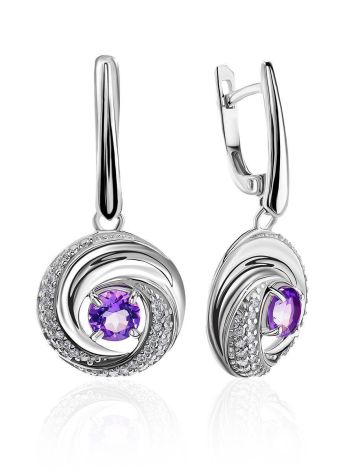 Silver Earrings With Amethyst Dangles, image 