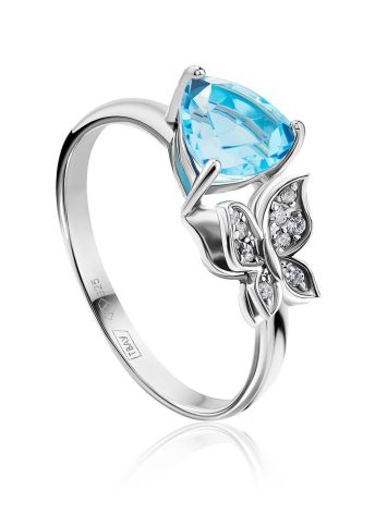 Silver Ring With Synthetic Topaz And White Crystals, Ring Size: 8 / 18, image 