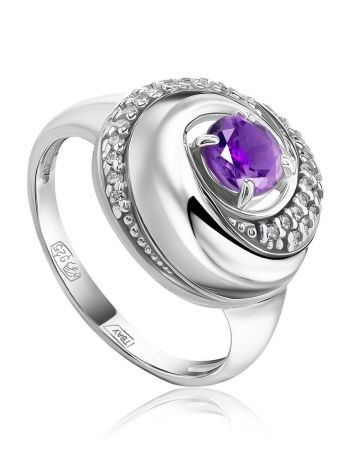 Silver Ring With Bold Amethyst And White Crystals, Ring Size: 8 / 18, image 