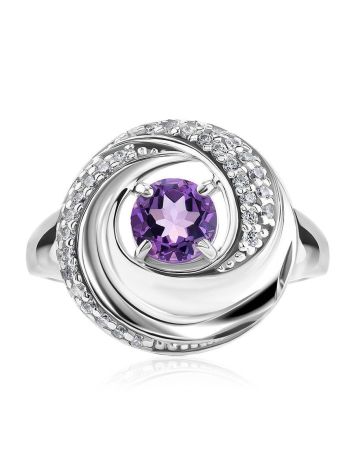 Silver Ring With Bold Amethyst And White Crystals, Ring Size: 8 / 18, image , picture 3