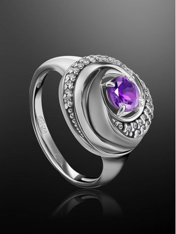Silver Ring With Bold Amethyst And White Crystals, Ring Size: 8 / 18, image , picture 2