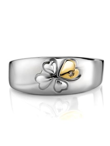 Silver Gold Diamond Ring With Clover Shaped Details The Diva, Ring Size: 8 / 18, image , picture 3