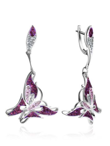 Silver Crystal Butterfly Dangle Earrings The Jungle, image 