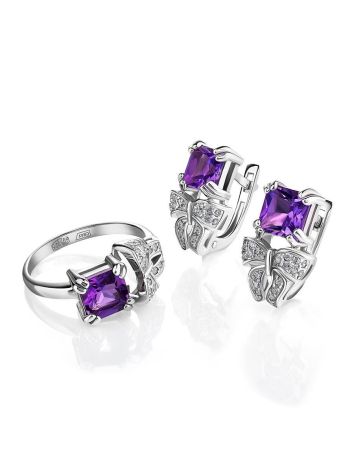 Romantic Silver Ring With Amethyst And Crystals, Ring Size: 6 / 16.5, image , picture 5