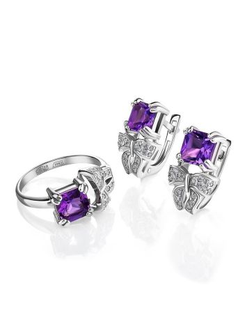 Cute Silver Earrings With Amethyst And Crystals, image , picture 4