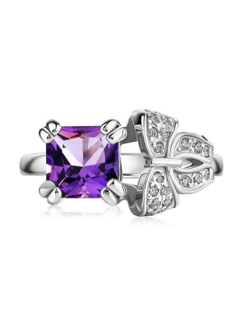 Romantic Silver Ring With Amethyst And Crystals, Ring Size: 6 / 16.5, image , picture 4