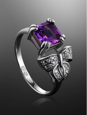 Romantic Silver Ring With Amethyst And Crystals, Ring Size: 6 / 16.5, image , picture 2