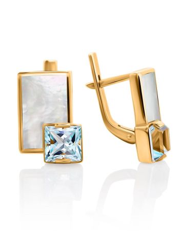 Gold Topaz Earrings With Nacre, image 