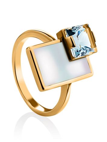 Gold Topaz Ring With Nacre, Ring Size: 6 / 16.5, image 