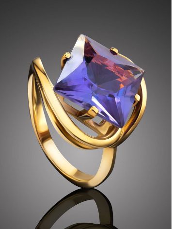Bold Golden Ring With Synthetic Alexandrite, Ring Size: 7 / 17.5, image , picture 2