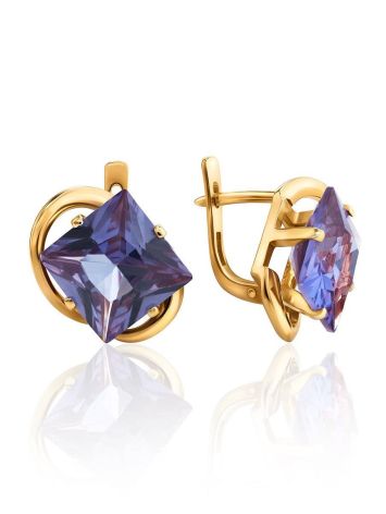 Bold Golden Earrings With Synthetic Alexandrite, image 