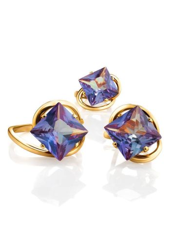 Bold Golden Ring With Synthetic Alexandrite, Ring Size: 7 / 17.5, image , picture 5