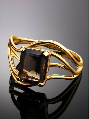 Chic Golden Ring With Smoky Quartz, Ring Size: 7 / 17.5, image , picture 2