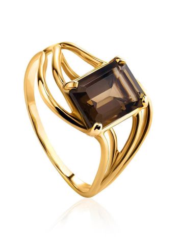 Chic Golden Ring With Smoky Quartz, Ring Size: 7 / 17.5, image 