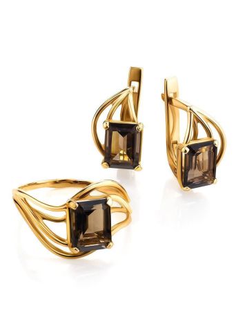 Elegant Golden Earrings With Smoky Quartz, image , picture 4