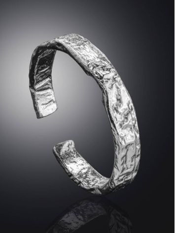 ​Contemporary crumbled texture one-size silver ring The Liquid, Ring Size: Adjustable, image , picture 2