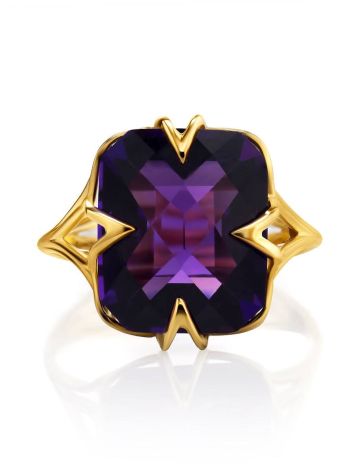 Golden Cocktail Ring With Bright Amethyst, Ring Size: 7 / 17.5, image , picture 4