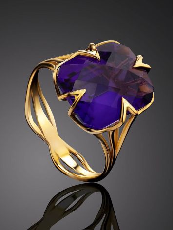 Golden Cocktail Ring With Bright Amethyst, Ring Size: 7 / 17.5, image , picture 2
