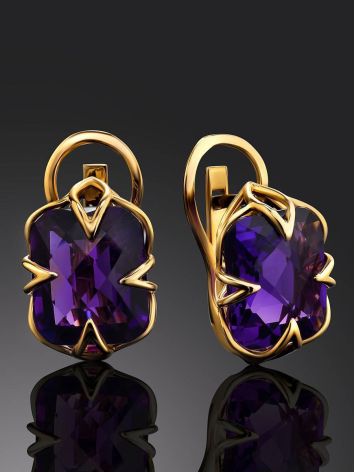 Golden Earrings With Bright Amethyst Centerpieces, image , picture 2