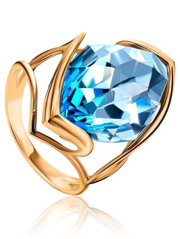 Golden Cocktail Ring With Light Blue Topaz, Ring Size: 7 / 17.5, image 